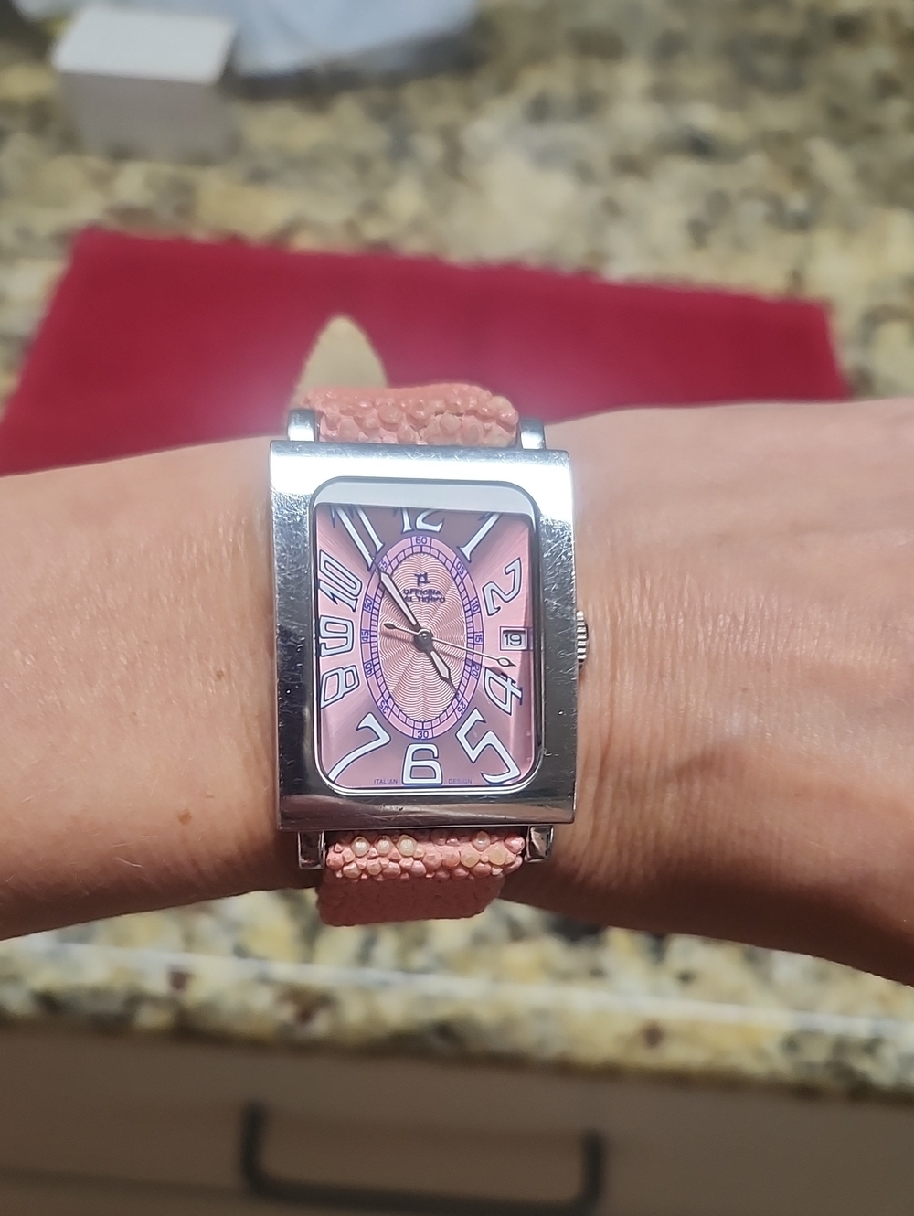 Officina Del Tempo Stainless steel Square Dial watch Pink Stingray Band